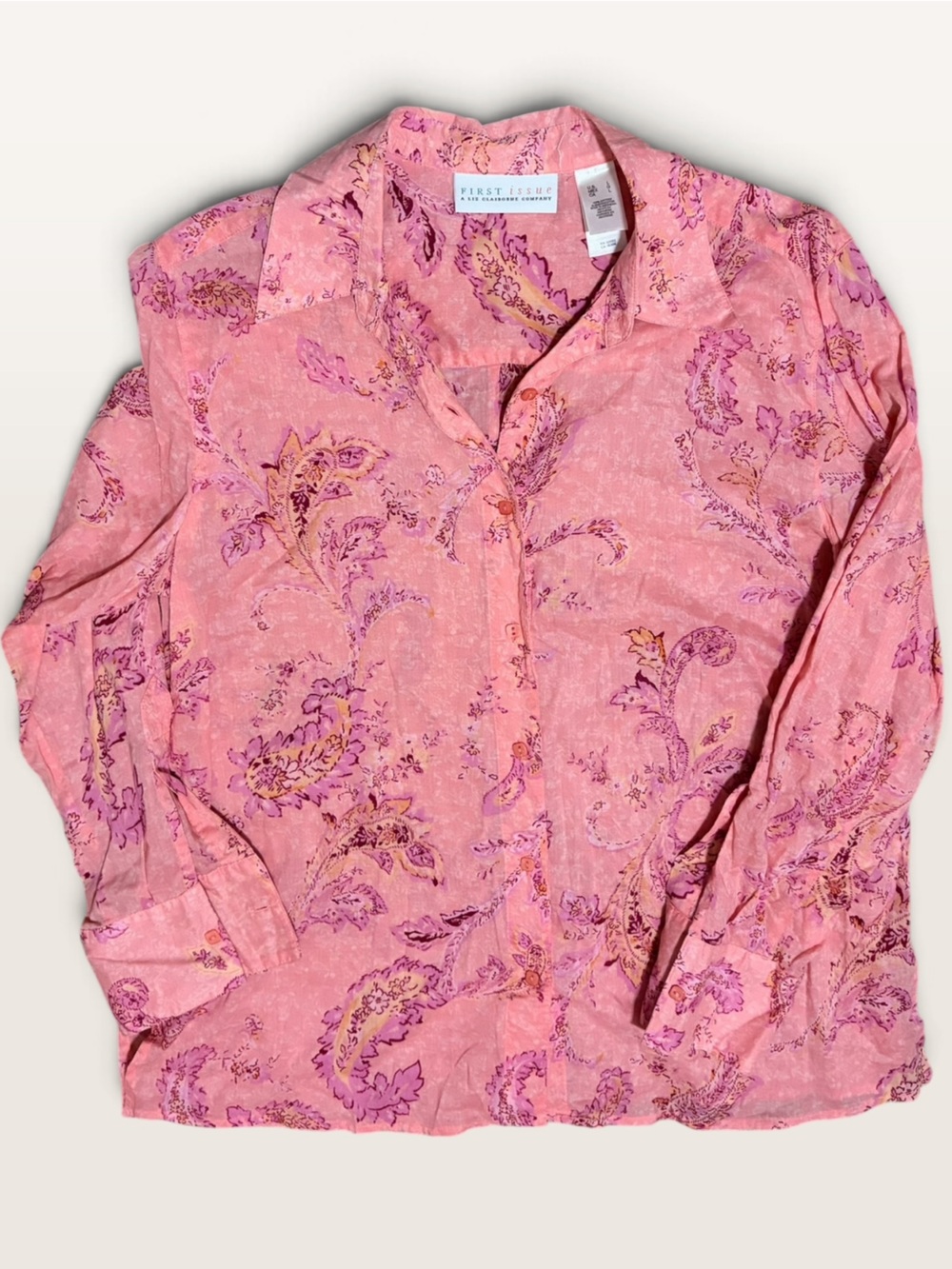 VINTAGE 90s First Issue Liz Claiborne Paisley Blouse L 100% Cotton